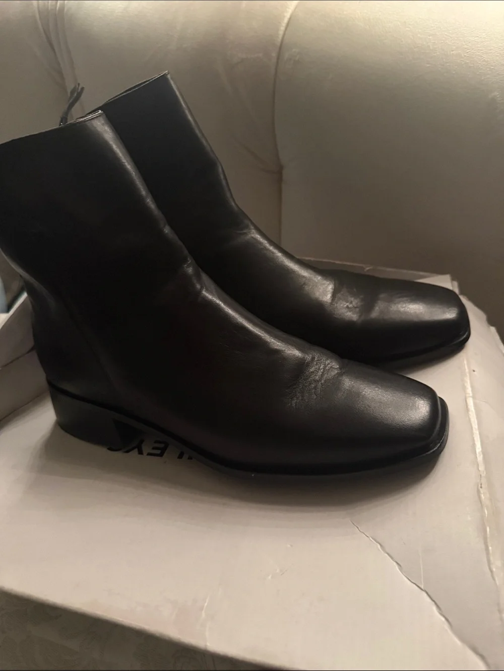 Women's Black Leather Ankle Boots - Sleek Square Toe